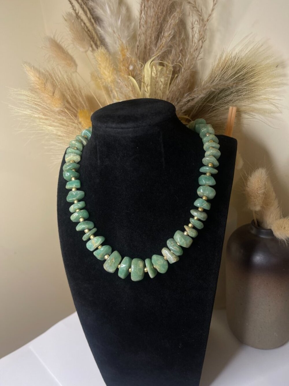 Vintage Aqua Aventurine Nugget Necklace Natural Stone Statement Beaded Jewelry